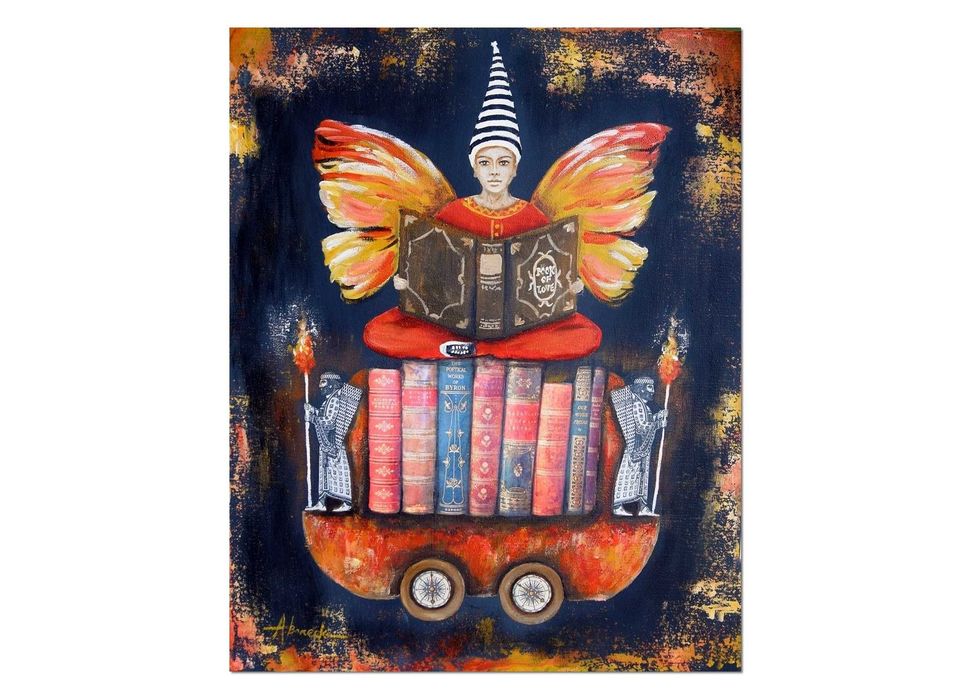 Anioł Bibliofil 15 oryginalny obraz ręcznie malowany collage