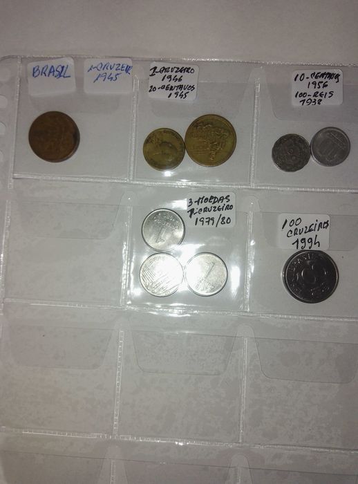 moedas  antigas 50cent avos 1 escudo + moedas do brasil 1medalha