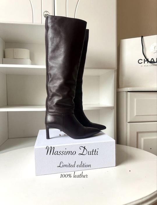 Kozaki massimo dutti skorzane czekoladowe brazowe