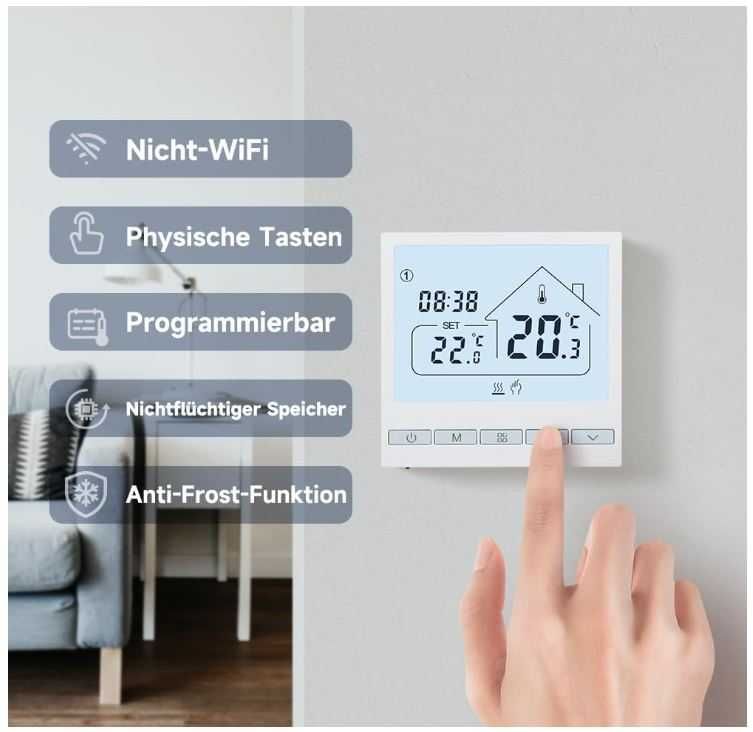 Termostat Beok TOL47-EP, elektryczne ogrzewanie podłogowe + czujnik