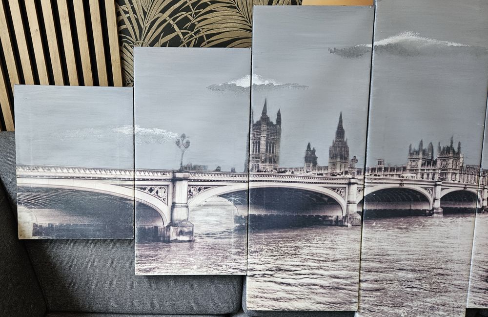 Ogromny gigantyczny duzy obraz tryptyk Londyn London Tamiza 210x100