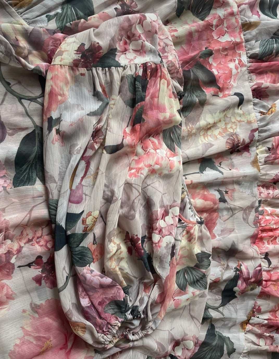 H&M długa maxi oversize szyfonowa sukienka w kwiaty luźna XL/ XXL
