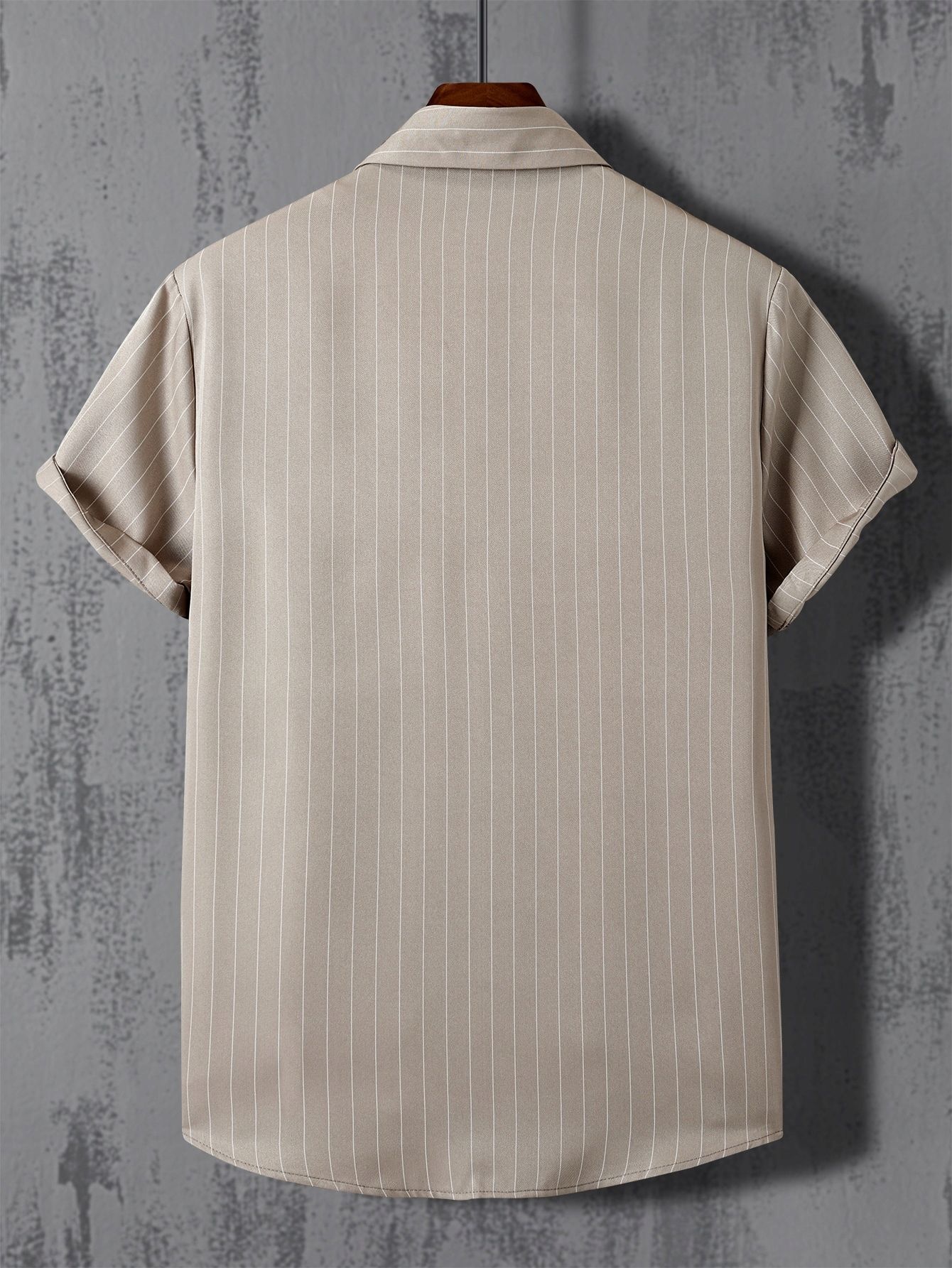 Koszula Męska Z Krótkim Rękawem W Paski Khaki Casual Shein S