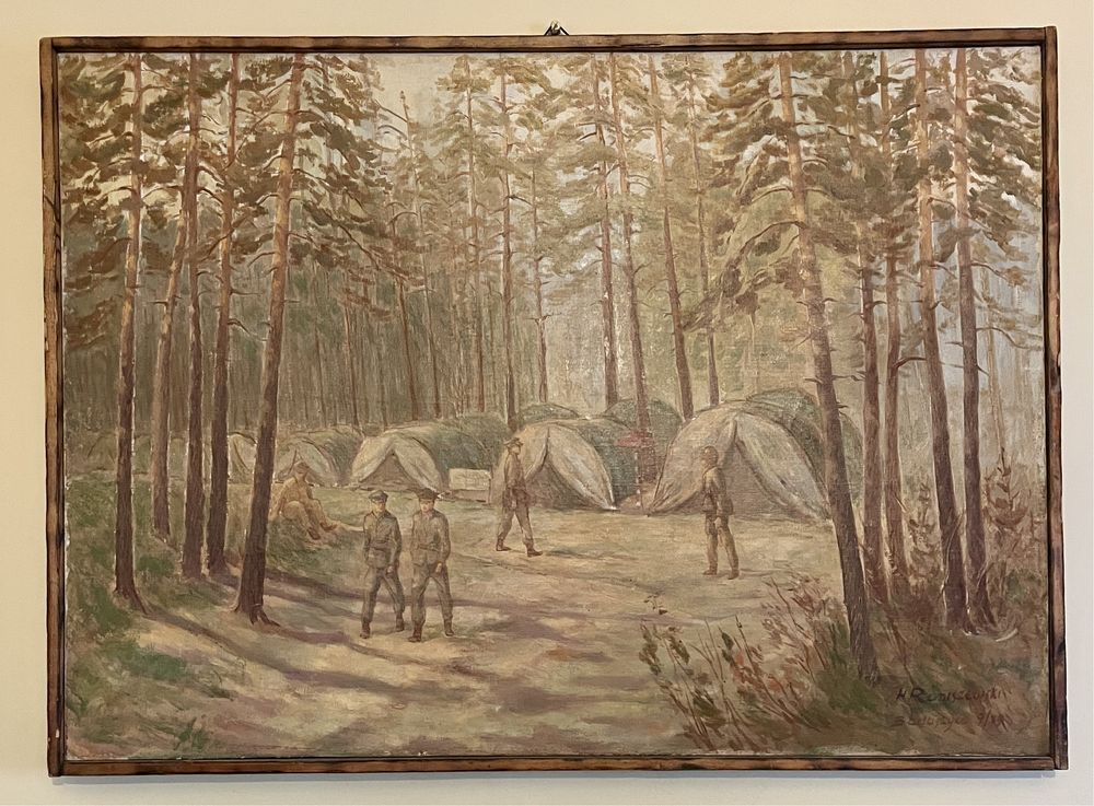 Wojskowy obraz - olej na płótnie H. Remiszewski 90x65