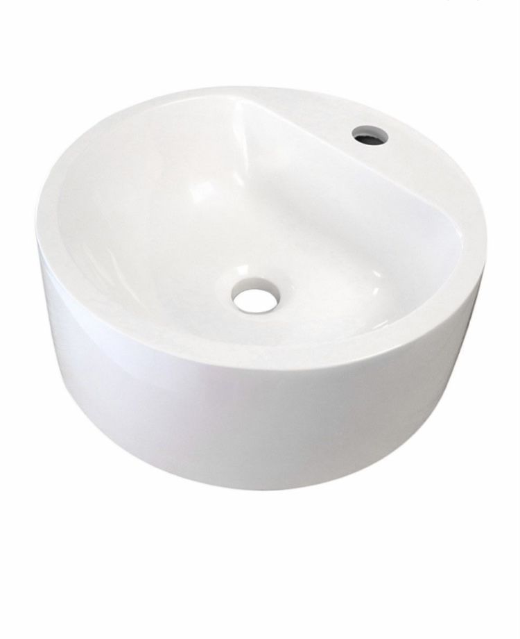 Umywalka łazienkowa nablatowa okrągła z żywicy syntetycznej biała