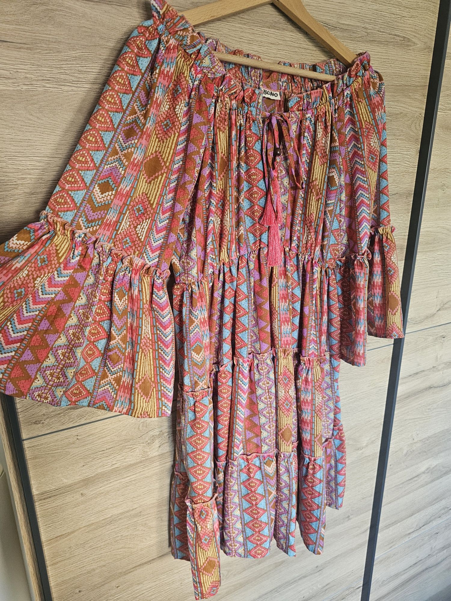 Letnia jedwabna sukienka boho hiszpanka jedwab rozm uniwersalny