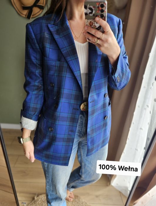 Luksusowa Bielenia Bespoke Marynarka Wełniana Krata Tartan Unisex/Over