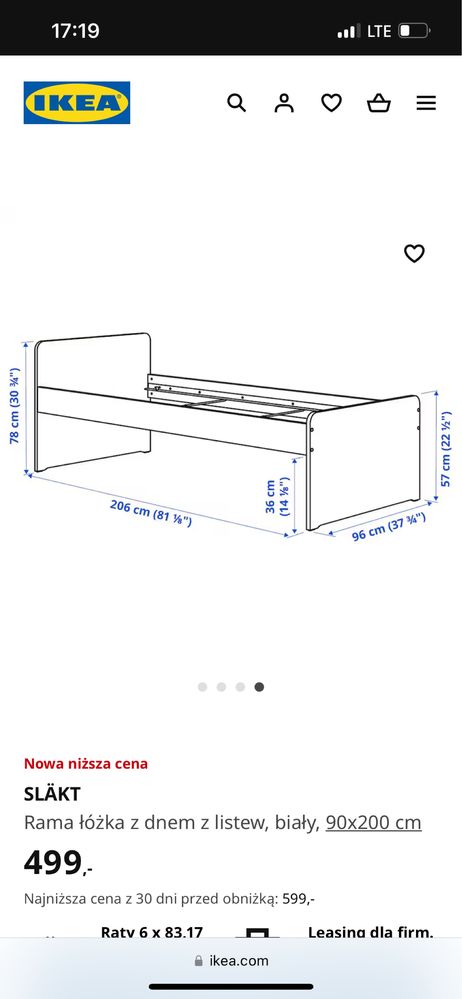 Łóżko Rama SLÄKT Ikea