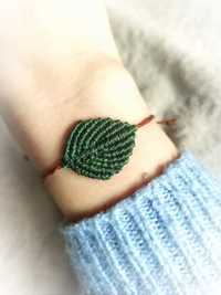 Bransoletka ze sznurka listek zielony makrama