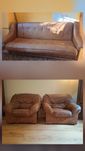 Sofa z funkcją spania plus dwa fotele ekoskóra