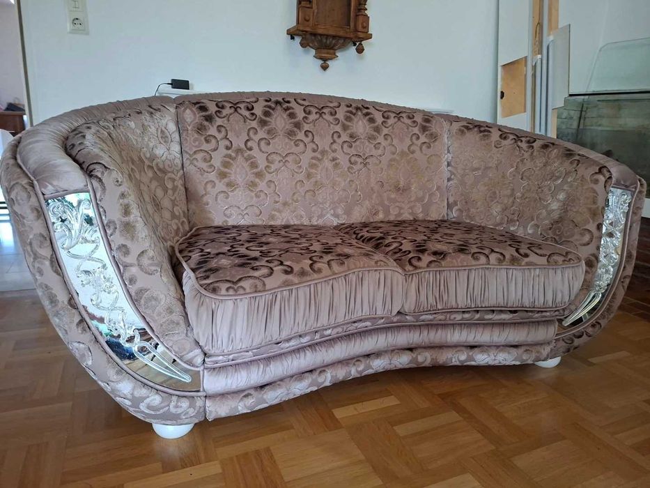 Sofa Kanapa Szezlong włoska Chesterfield Antyczna 197cm SREBRNA BOHO