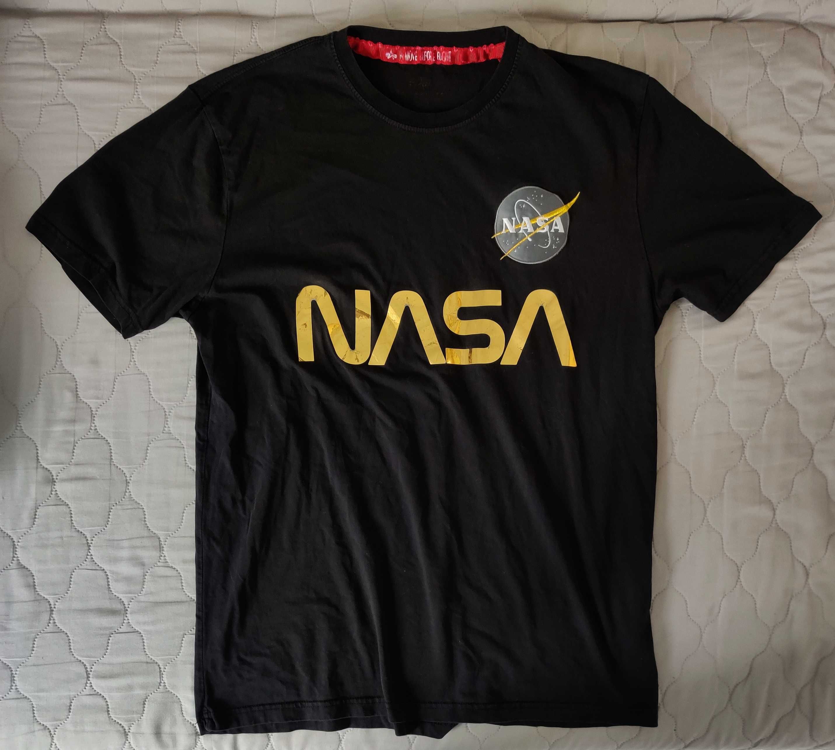 Koszulka Alpha lndustries NASA M czarna męska T-shirt z krótki rękaw