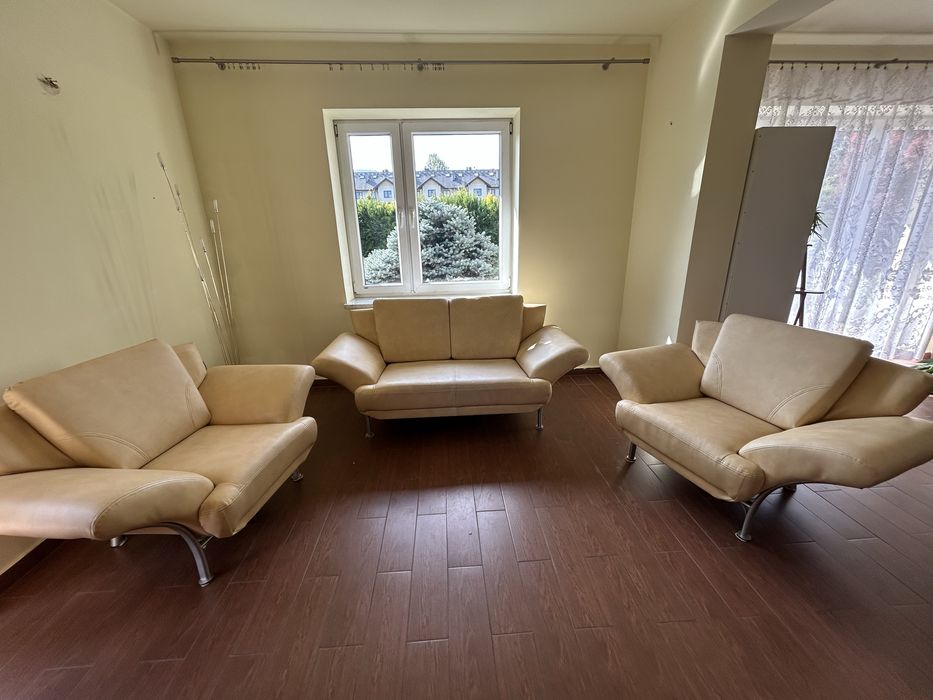 Zestaw wypoczynkowy skórzany do salonu sofa i fotele
