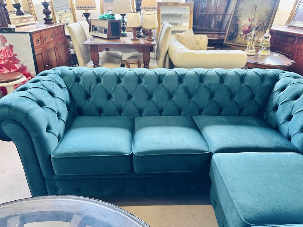 Duży, przepiękny komplet chesterfield - ROGÓWKA + 2 FOTELE :)
