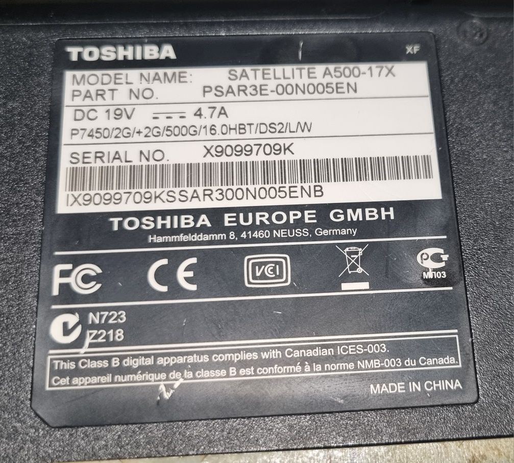 Laptop Toshiba Satellite A500-17X