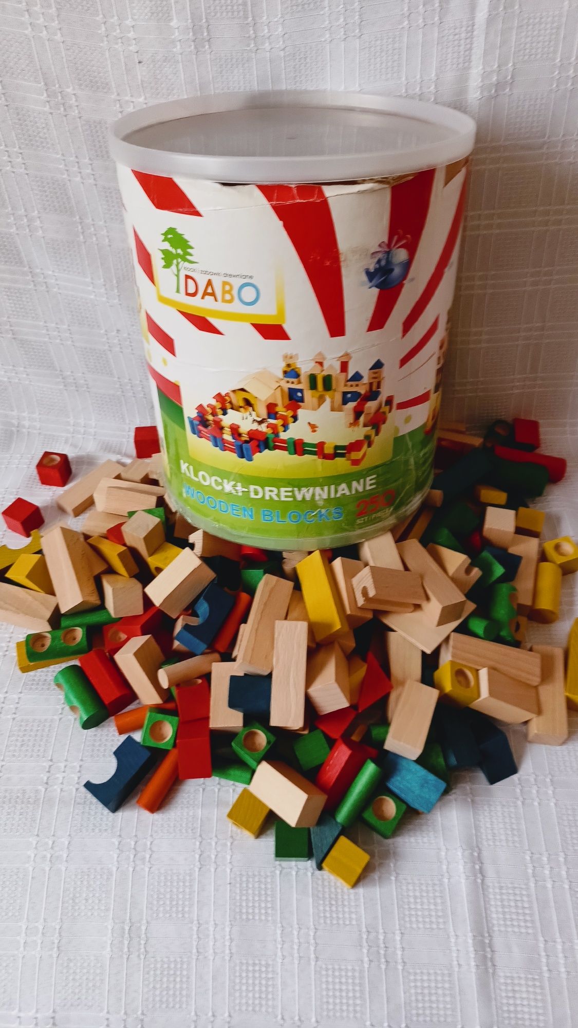 Klocki drewniane DABO, 250 sztuk, wiek 2+