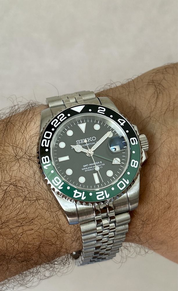 Seiko Pepsi GMT Mod, dual time, automat, jubilee, ceramic
