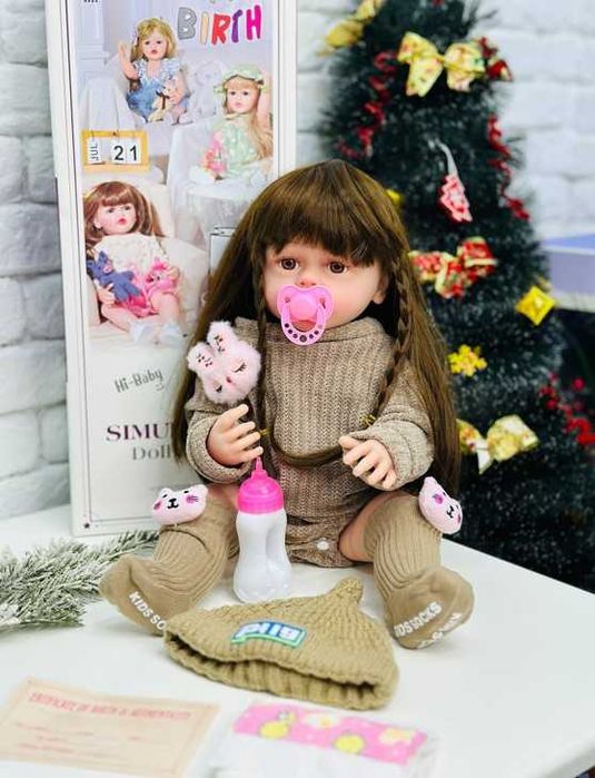 Реалістична лялька reborn / реборн 52 см / м’яке волосся , аксесуари