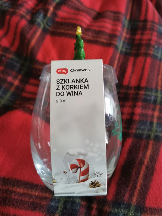 Duża szklanka z korkiem do wina świąteczna 610ml