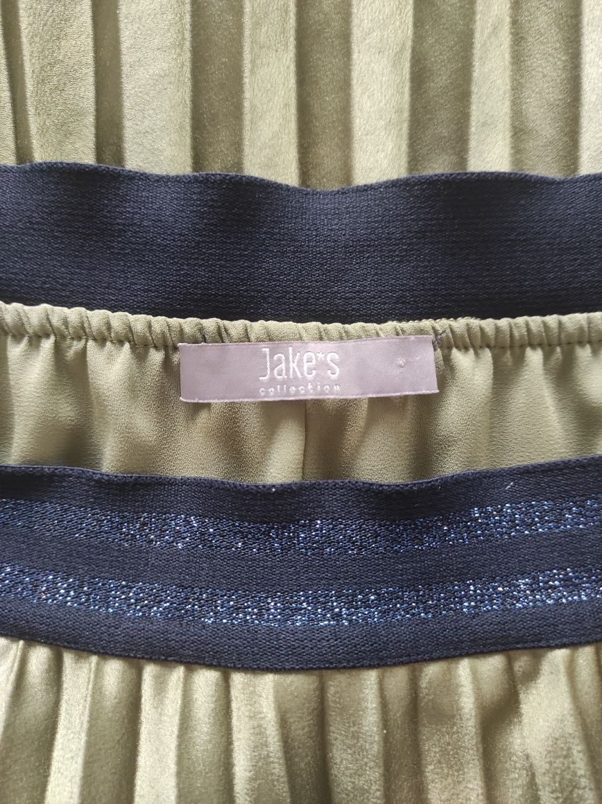 Spódnica satynowa plisowana midi 38 M Jake*s collection zielona oliwko