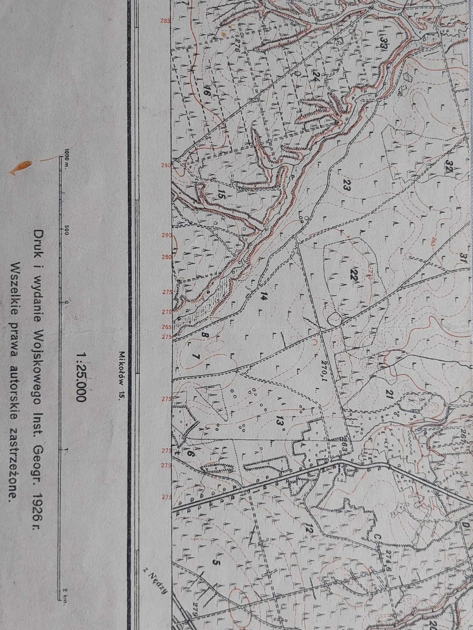 Mapa wojskowa WIG Katowice Chorzów Ruda oryginał 1926, płótno, II RP