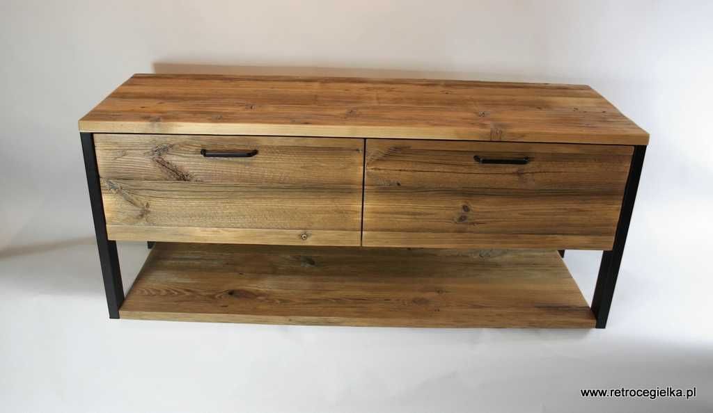 Szafka łazienkowa wisząca, stare drewno sosnowe, dwie szuflady