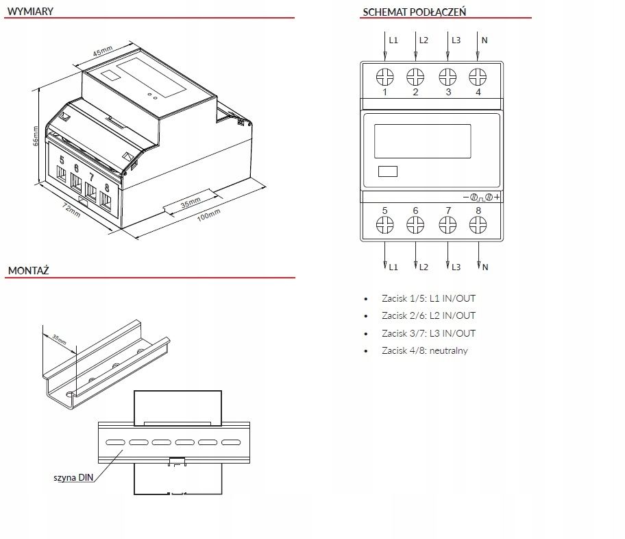 3-Fazowy Licznik Energi Md72Bi Dwukierunkowy Reset