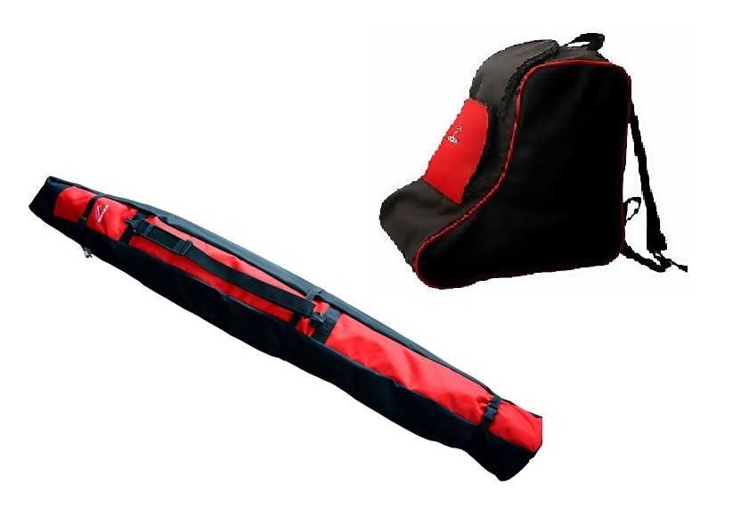 Zestaw - torba na buty, łyżwy + pokrowiec na narty, czarno-czerwony