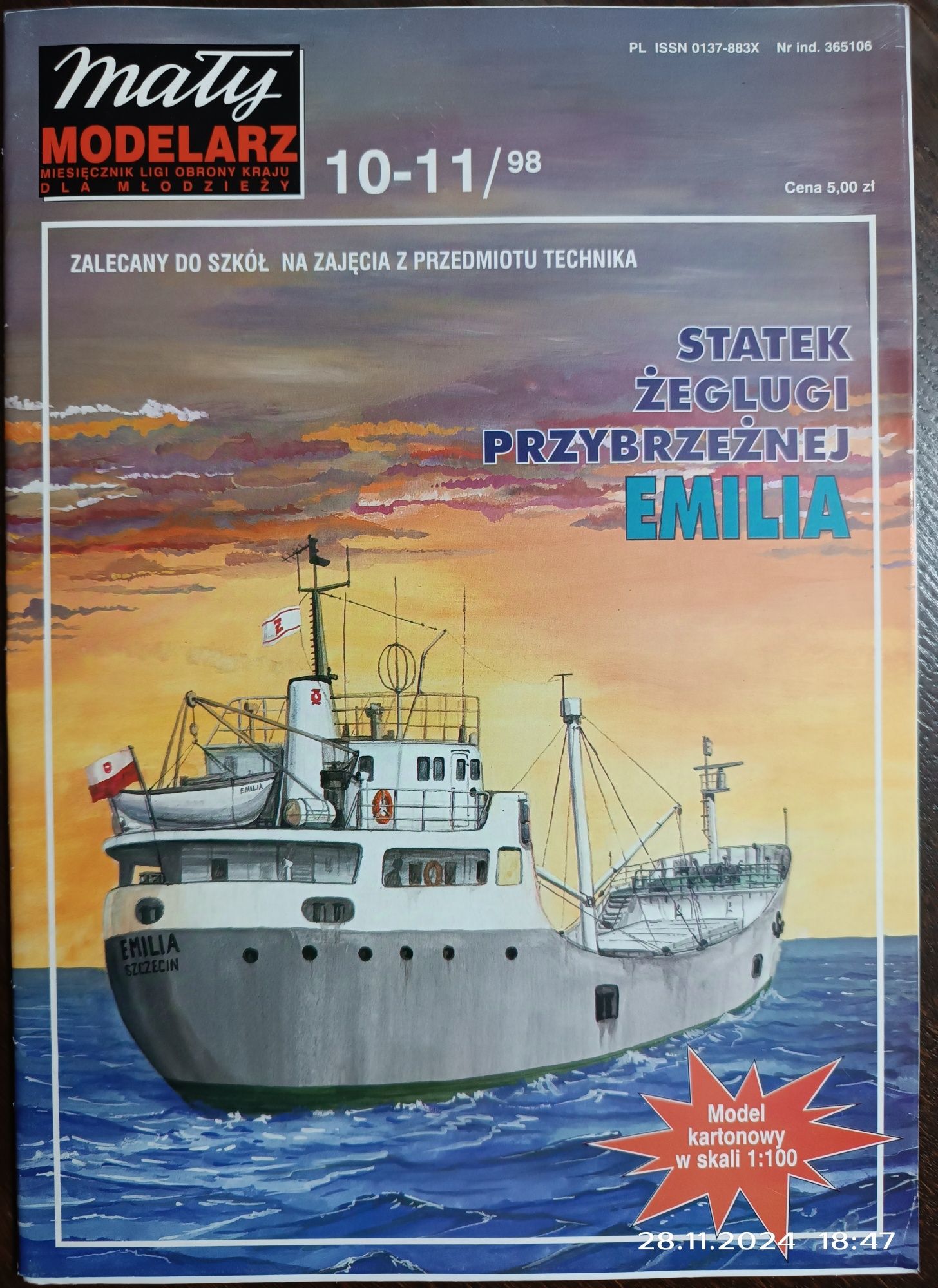 Model statku żeglugi przybrzeżnej Emilia Mały Modelarz 10-11/98