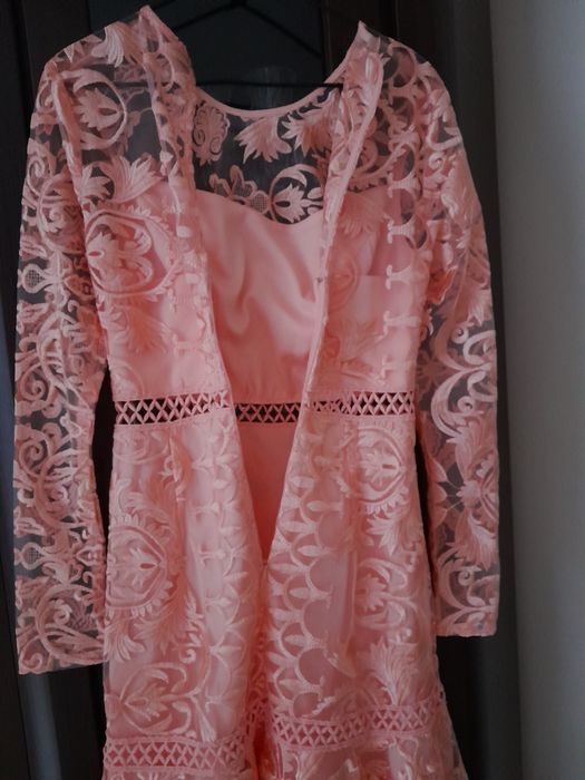 Suknia midi morelowa, ażurowa r36-38"True Decadence"