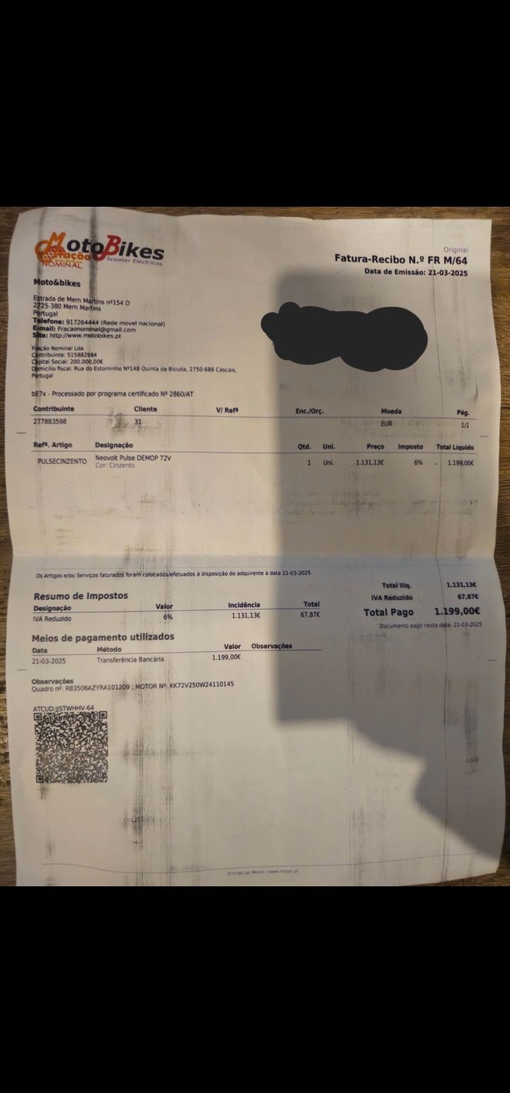 Mota elétrica com 3 meses de uso