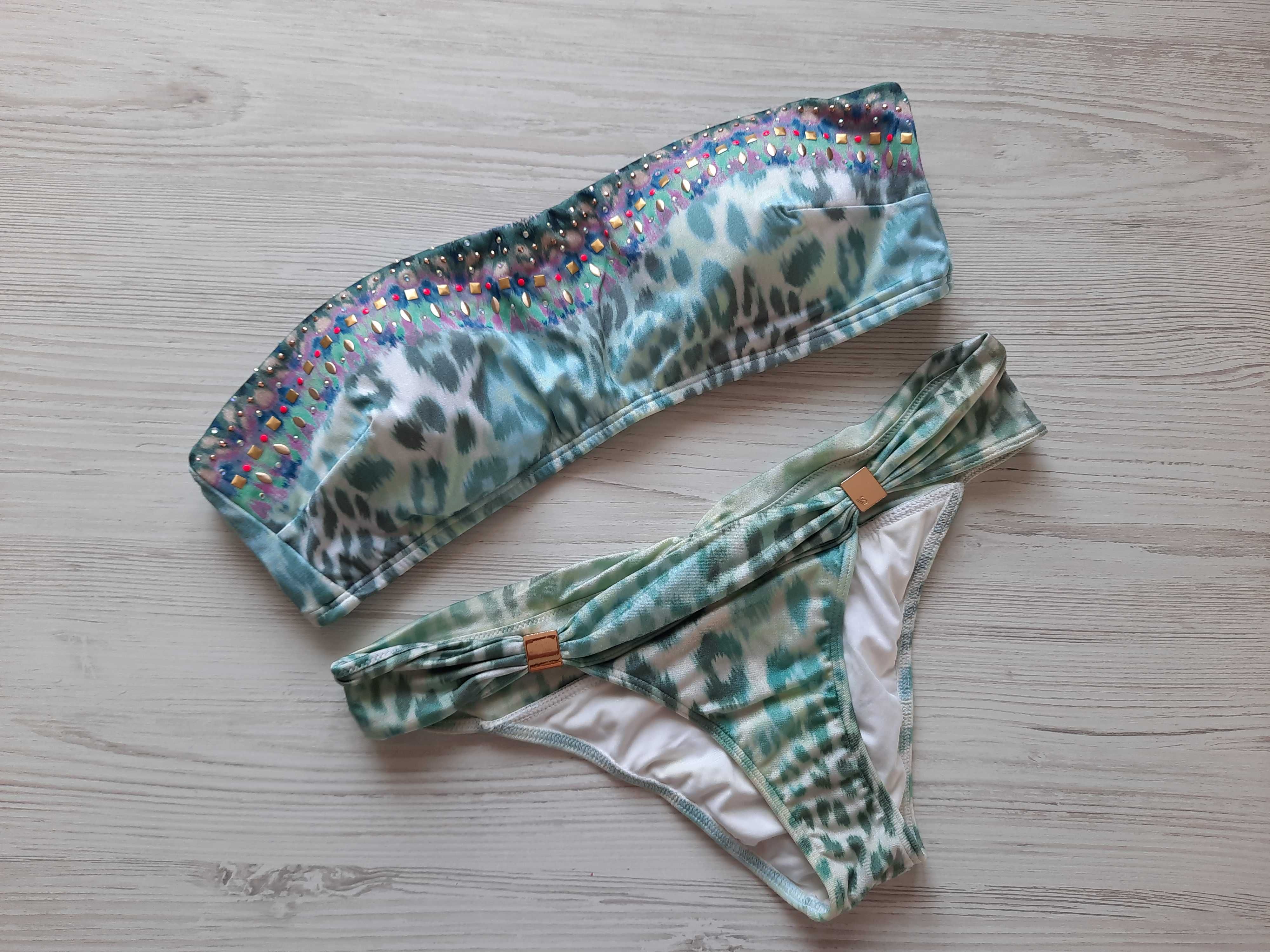 Купальник Victoria's secret оригинал бандо пушап пайетки с брошкой S M