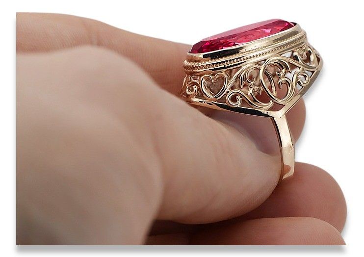 Pierścionek z różowego złota 14k 585 z rubinem vrc184 Vintage Poznań