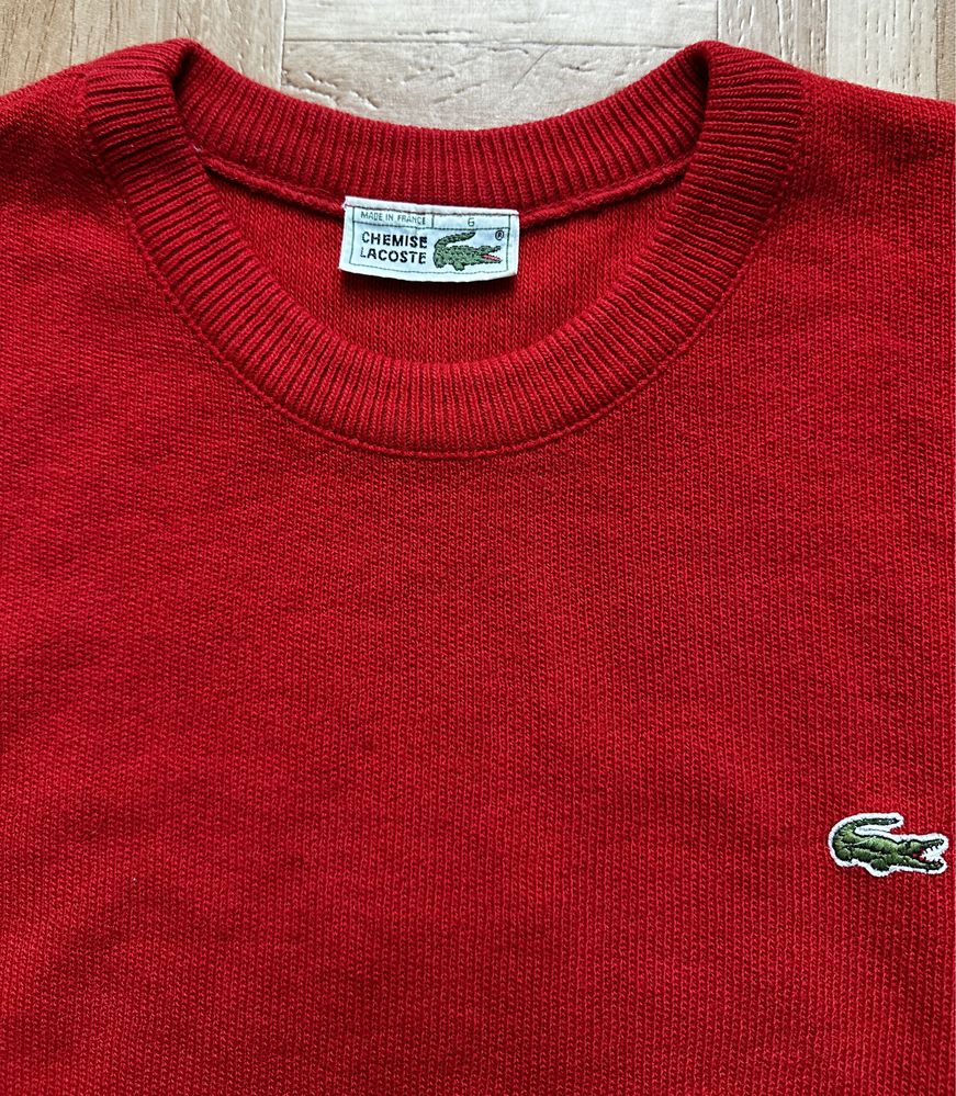 Czerwony sweter z okrągłym dekoltem Lacoste