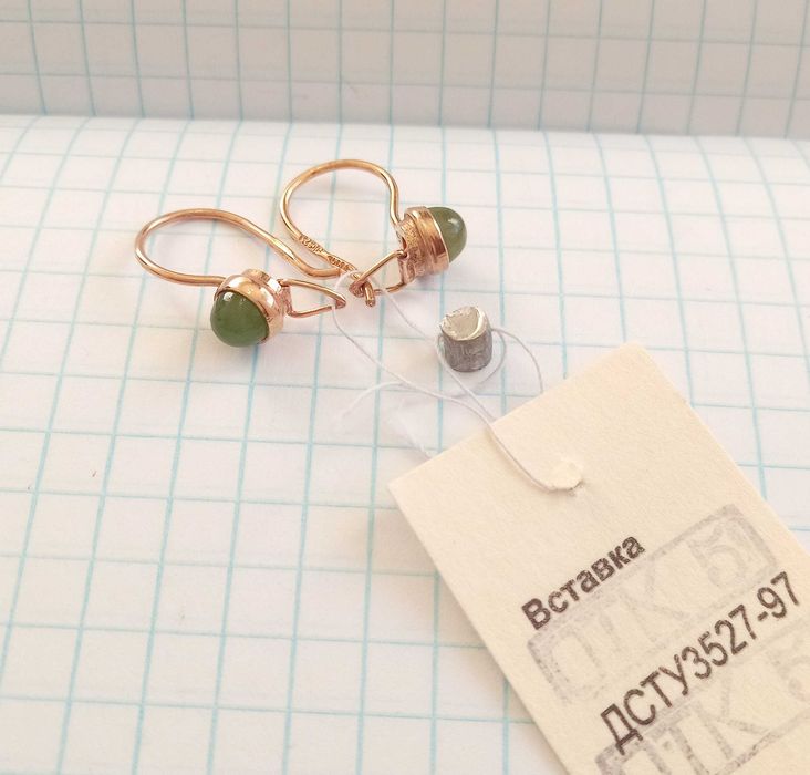 Нові вінтажні сережки з натуральним нефритом.  Срібло позолочене - 925