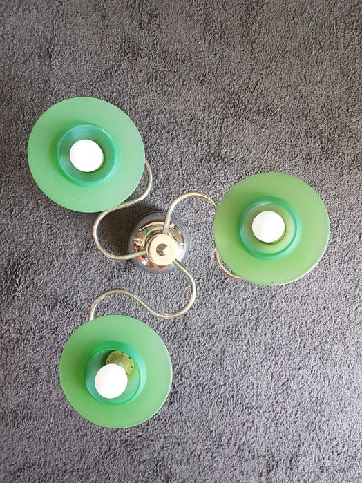 Żyrandol pokojowy, sufitowy/lampa wisząca, 3 klosze, srebrno zielony