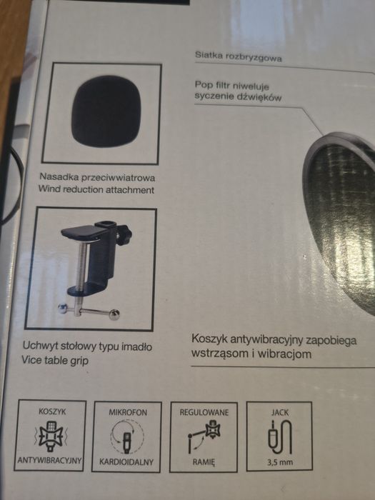 Mikrofon studyjny pojemnościowy hykker statyw oslony