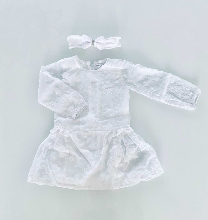 Biała sukienka dla dziewczynki (92) + opaska