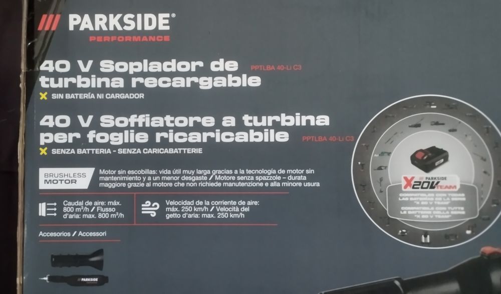 Soprador de folhas 40V Parkside Performance de turbina a bateria