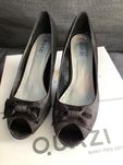 Czarne czółenka quazi peep toe wygodne 39/40 buty na obcasie