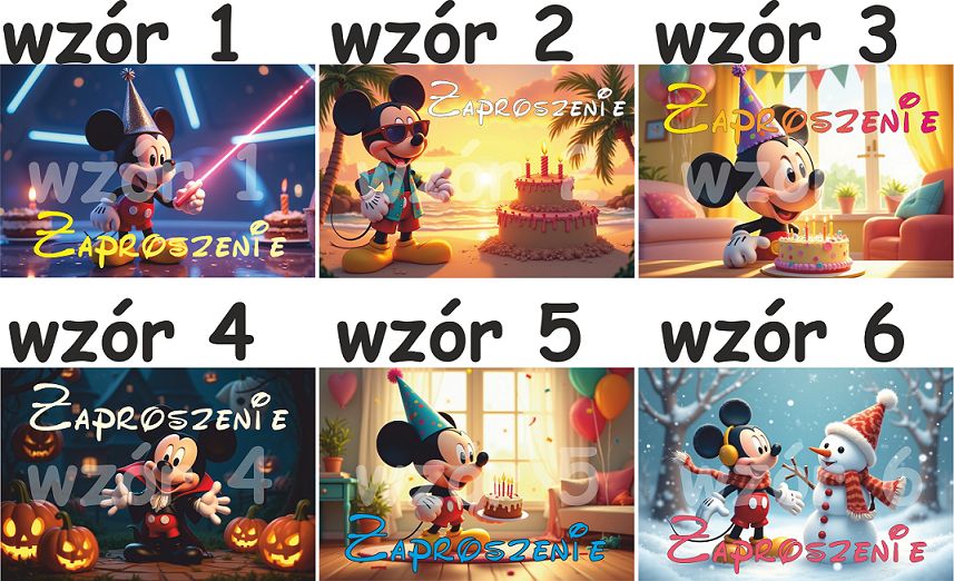Zaproszenia Na Urodziny Dla Dzieci Miki  6 Wzorów Do Wyboru 10 sztuk