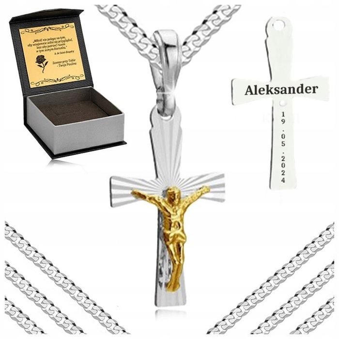 Srebrny Łańcuszek Męski Pancerka 3 Mm+krzyżk Pr. 925 Prezent Dla Męża,