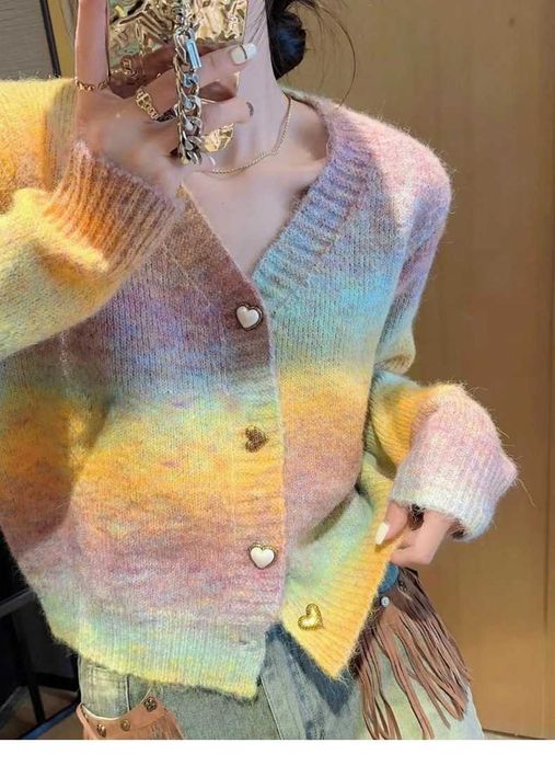 kolorowy sweterek z guziczkami w SERDUSZKA śliczny pastelowy kardigan