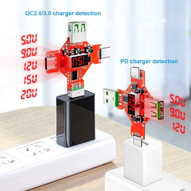 Внешний USB триггер c QC3.0/PD нагрузка юсб тестер крокодил J7-С FX-35