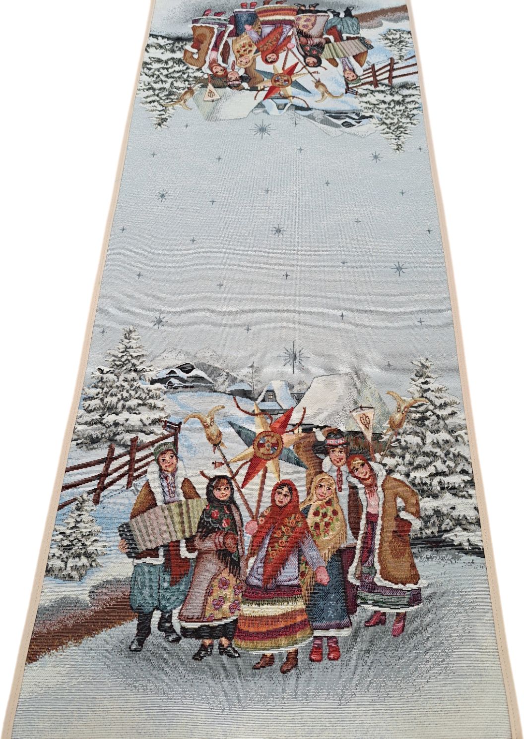 Bieżnik na ławę świąteczny z kolędnikami 40x100 cm 1161