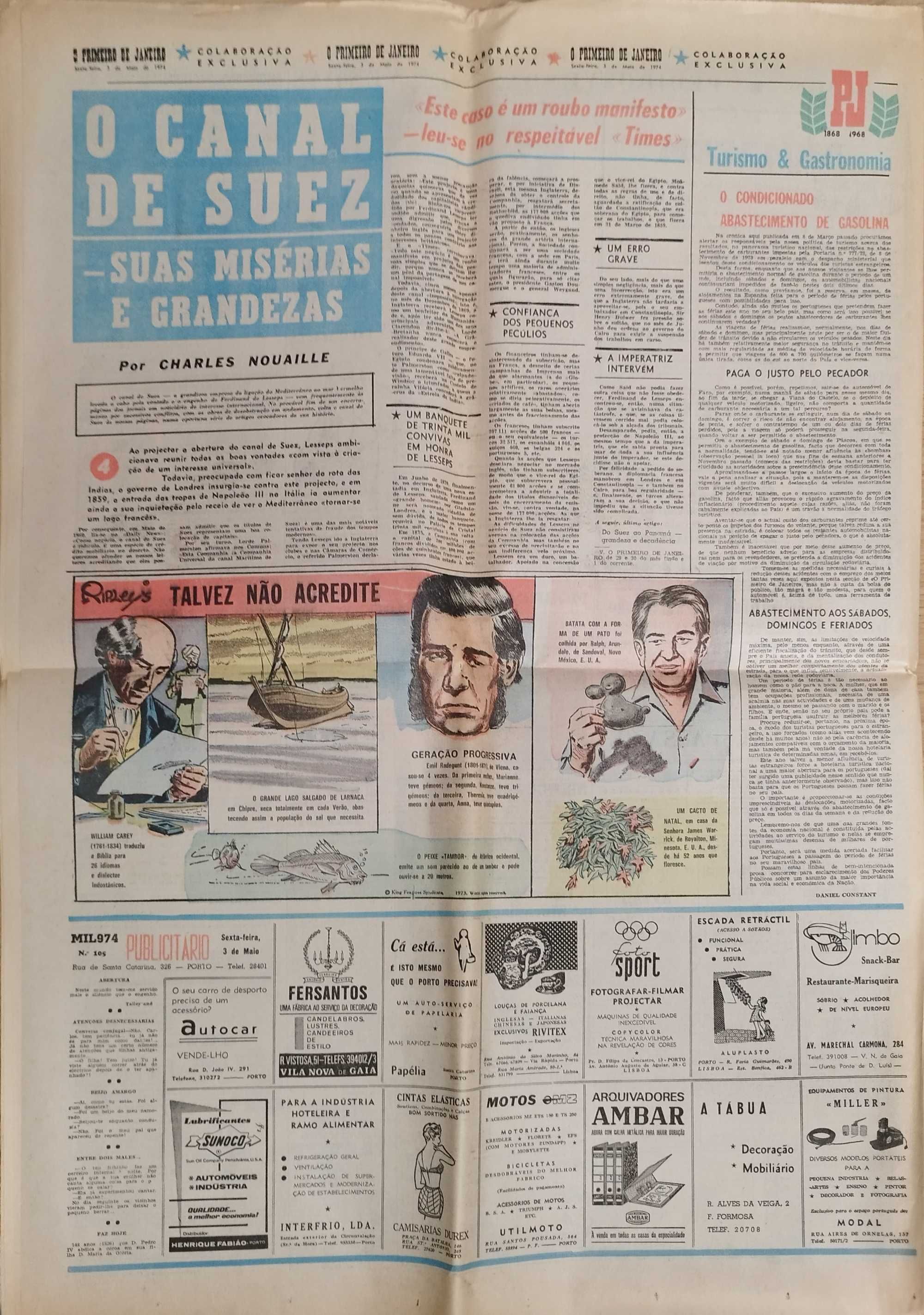 Jornal "O Primeiro de Janeiro" de 3 Maio 1974- após a revolução