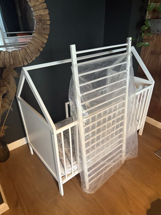 Łóżeczko niemowlęce  2w1 140x70 materac domek ł