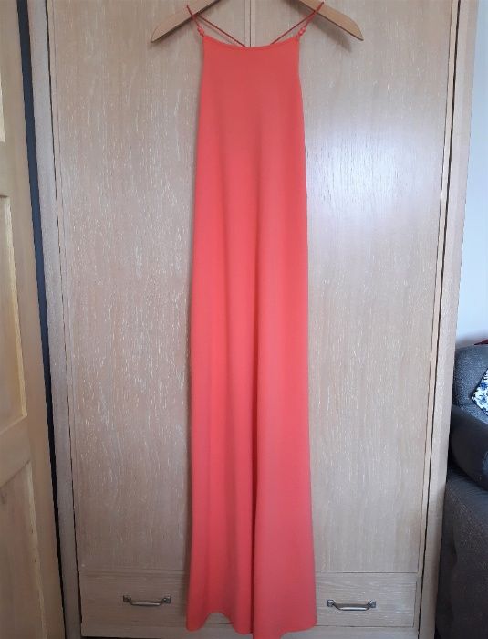 Długa sukienka, gołe plecy, łososiowa, brzoskwiniowa Maroko S M