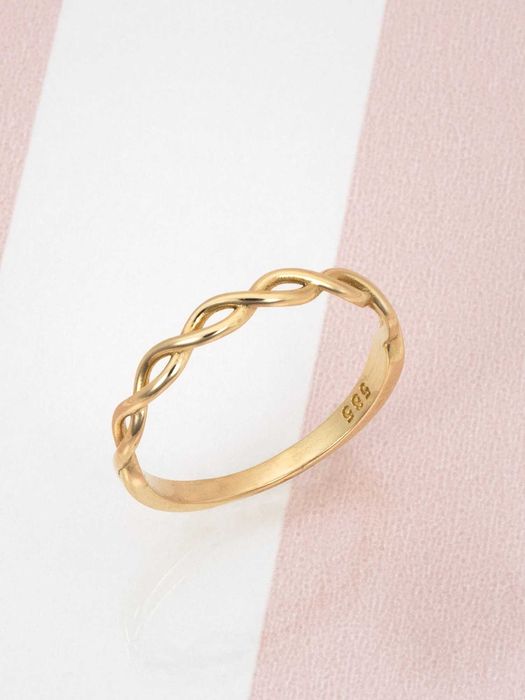 Złoty pierścionek pleciony, delikatny wzór nieskończoności