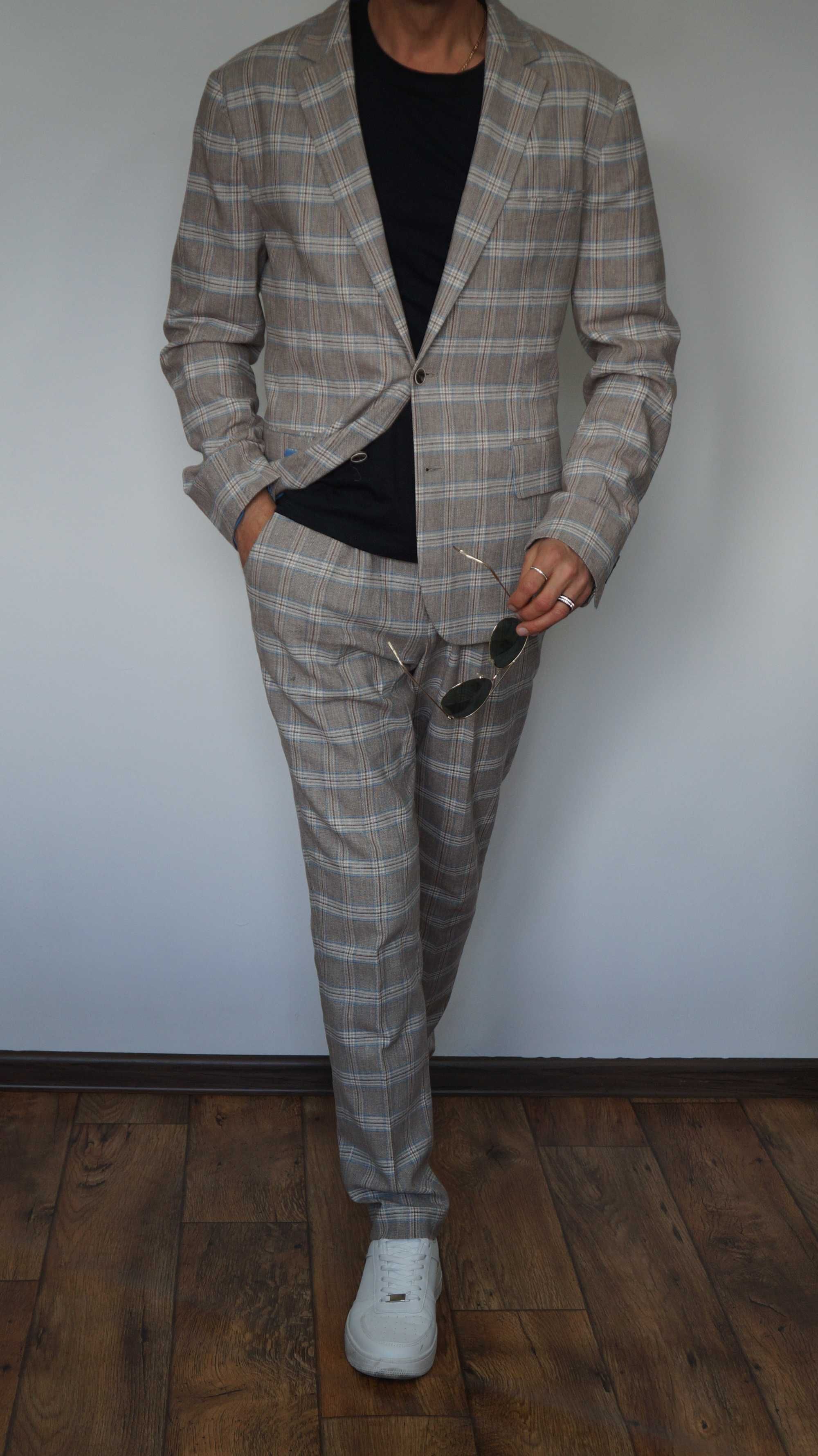 Garnitur Medicine Rozmiar M Kolor Beż krata Slim Fit